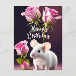 Happy Birthday Niedlich Mouse mit rosa Rosen Postkarte