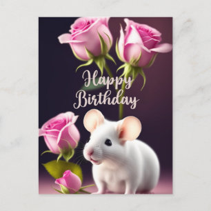 Happy Birthday Niedlich Mouse mit rosa Rosen Postkarte
