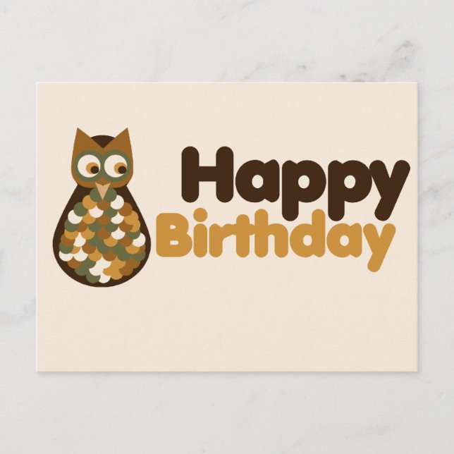 Happy Birthday Niedlich Owl Design Postkarte (Vorderseite)