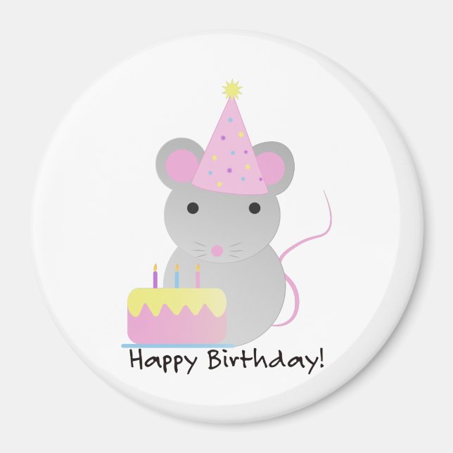 Happy Birthday Niedlich Party Mouse Magnet (Vorne)