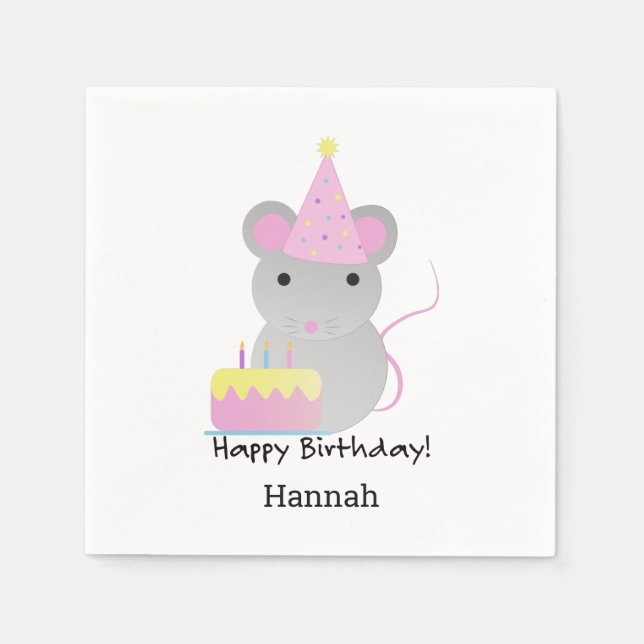 Happy Birthday Niedlich Party Mouse Serviette (Vorderseite)