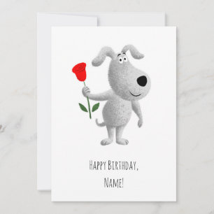 Happy Birthday Niedlich Puppy Dog Rote Rose Card