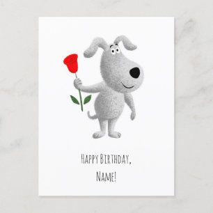 Happy Birthday Niedlich Puppy Dog Rote Rose Postkarte