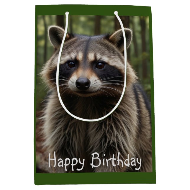 Happy Birthday Niedlich Raccoon Mittlere Geschenktüte (Vorderseite)