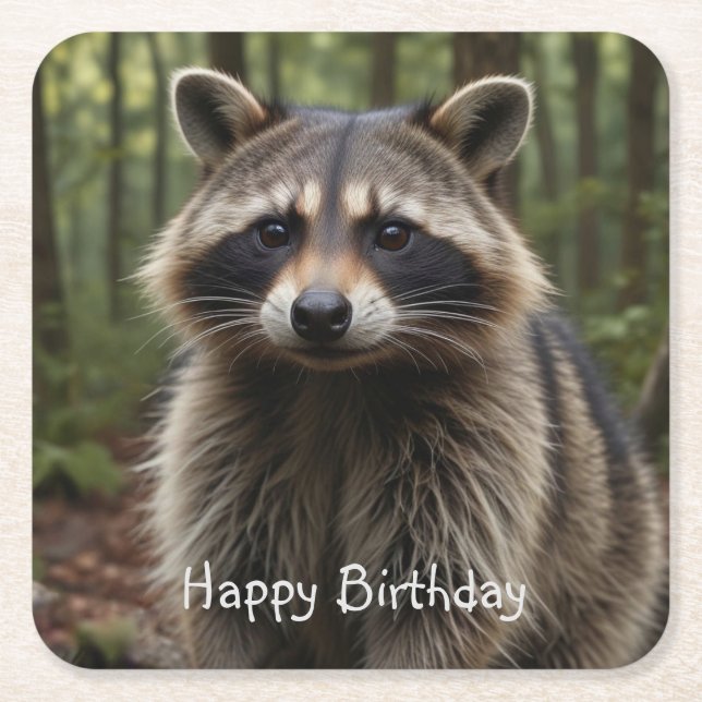 Happy Birthday Niedlich Raccoon Rechteckiger Pappuntersetzer (Vorderseite)