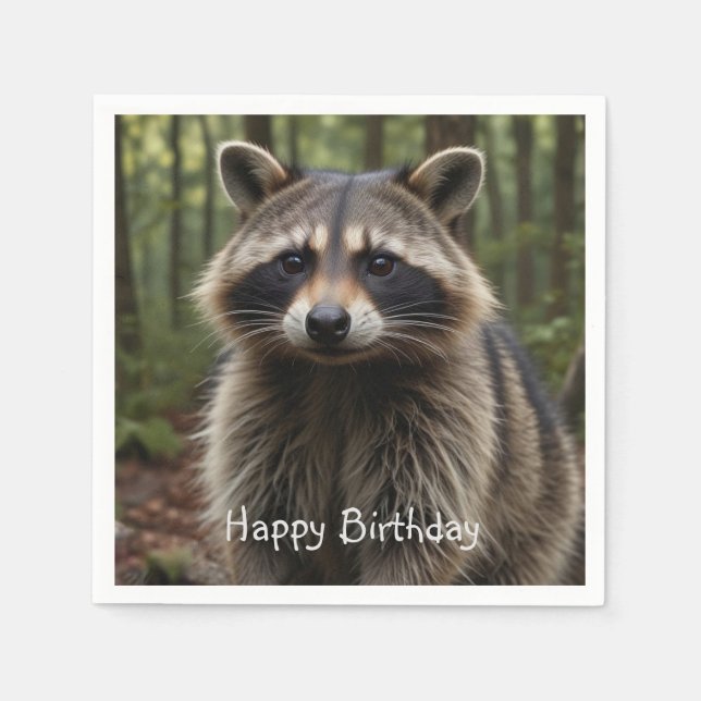 Happy Birthday Niedlich Raccoon Serviette (Vorderseite)