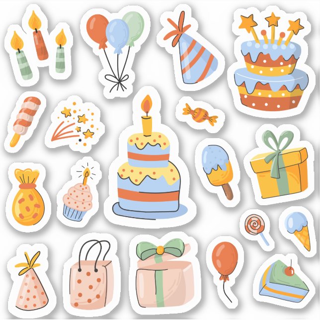 Happy Birthday Niedlich Stickers Set Aufkleber (Vorderseite)