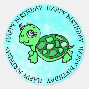 Happy Birthday Niedlich Tropical Turtle Runder Aufkleber