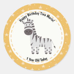 Happy Birthday Niedlich Zebra Zoo Tiere Runder Aufkleber