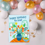 HAPPY BIRTHDAY Niedliche Blumenstrauß Custom Color Postkarte<br><div class="desc">Senden Sie einen fröhlichen Geburtstagsgruß mit dieser handgemachten Abbildung einer farbenfrohen Vase von Blume. Passen Sie diese Karte mit Ihrem eigenen Text auf der Vorder- und Rückseite an! Klicken Sie auf "Personalisieren" oben, um den Text zu bearbeiten. Klicken Sie anschließend auf "Bearbeiten mit dem Designwerkzeug", um die Schriftart, Farben und...</div>