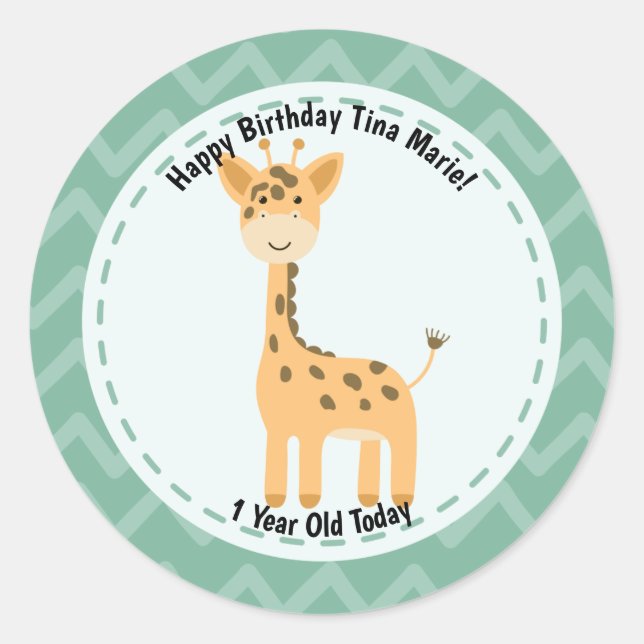 Happy Birthday Niedliche Giraffe Zoo Tiere Runder Aufkleber (Vorderseite)