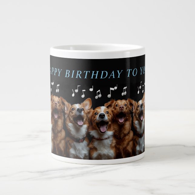 Happy Birthday Niedliche Singhunde Jumbo-Tasse (Vorderseite)