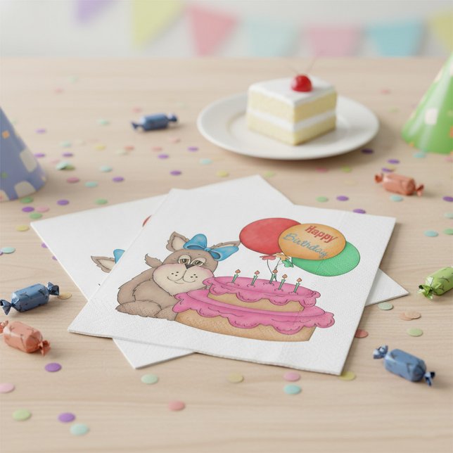 Happy Birthday Niedliche Welpe mit Balloons und Ku Serviette (Von Creator hochgeladen)