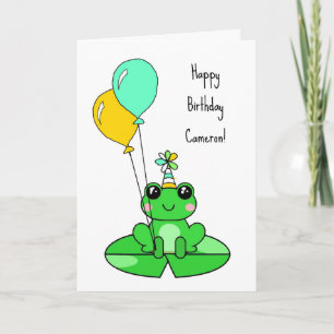 Happy Birthday   Niedlicher Frosch mit Balloons Karte