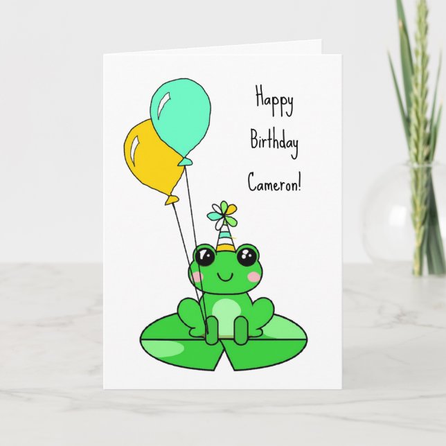 Happy Birthday | Niedlicher Frosch mit Balloons Karte (Vorderseite)