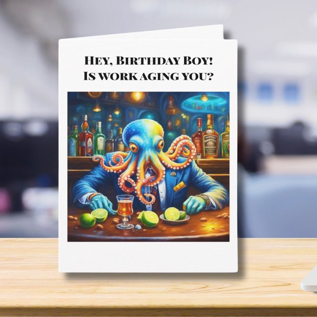 Happy Birthday Octopus Co Worker at Bar Karte (Von Creator hochgeladen)