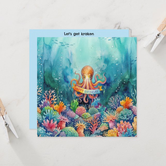 Happy Birthday Octopus Ocean Sea Life Water Fish Einladung (Vorderseite/Rückseite Beispiel)
