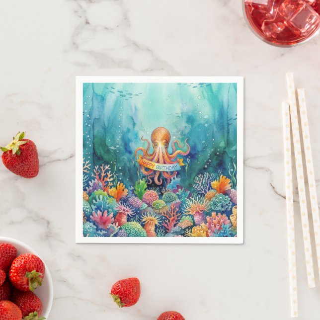 Happy Birthday Octopus Ocean Sea Life Water Fish Serviette (Beispiel)