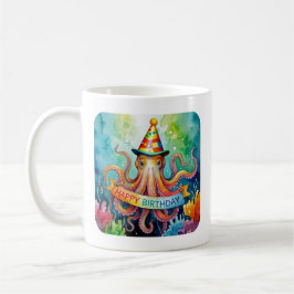 Happy Birthday Octopus Party Hat Watercolor Design Kaffeetasse