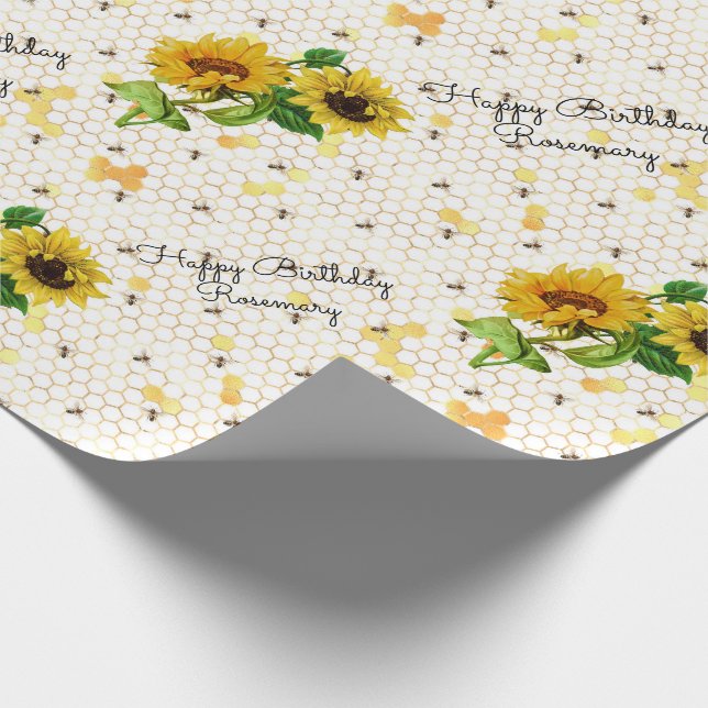 Happy Birthday oder Retirement Sunflower Add Name  Geschenkpapier (Ecke)