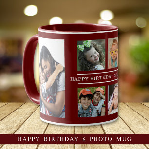 Happy Birthday Oma 6 Foto Collage Maroon Tasse