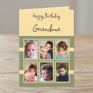 Happy Birthday Oma fügen 6 Fotos grün gelb Karte