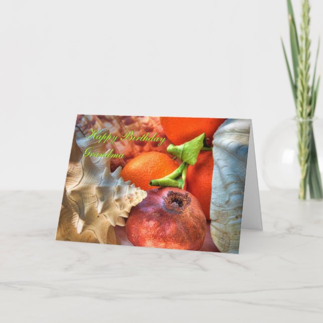 Happy Birthday Oma - Muscheln und Obst Karte (Vorderseite)