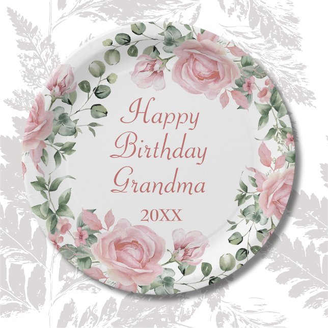 Happy Birthday Oma Pink Floral Party Pappteller (Von Creator hochgeladen)