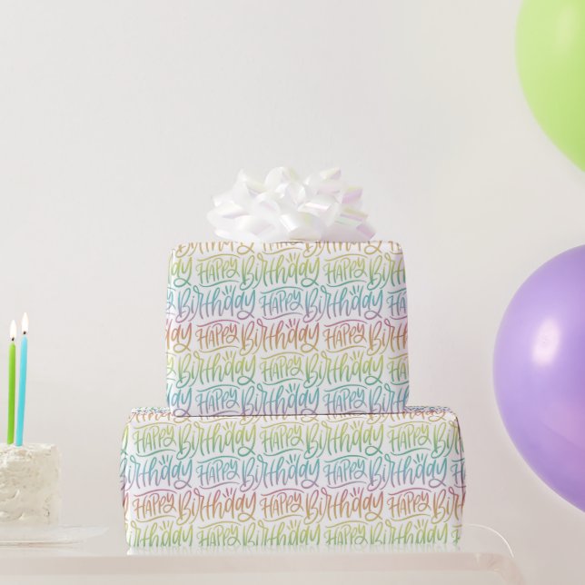 Happy Birthday Ombre Gradient Handschrift Geschenkpapier (Partygeschenke)