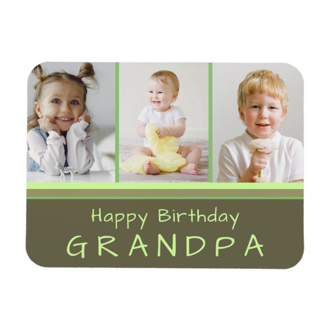 Happy Birthday Opa Foto Collage Green Magnet (Horizontal)