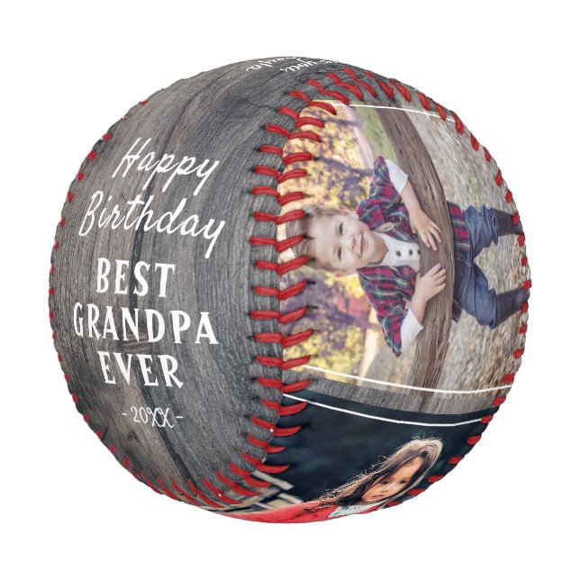 Happy Birthday Opa Rustic 3 Foto Collage Baseball (Schrägansicht)