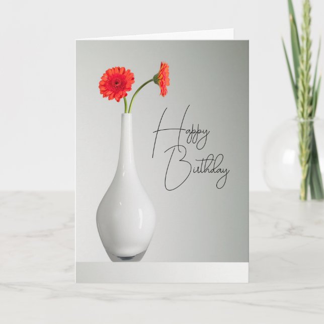 Happy Birthday | Orange Gerbera in Vase Karte (Vorderseite)