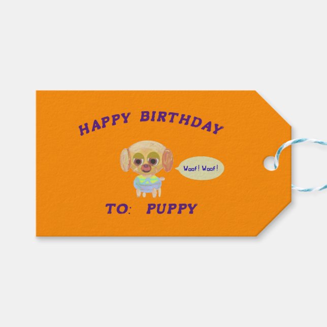 Happy Birthday Orange Geschenkanhänger (Vorderseite (Horizontal))