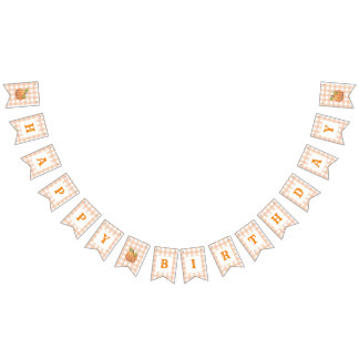 Happy Birthday Orange Gingham Party Wimpelkette