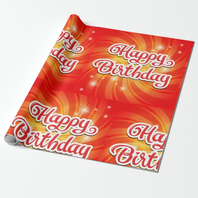 Happy Birthday Orange Hintergrund Geschenkpapier (Ungerollt)