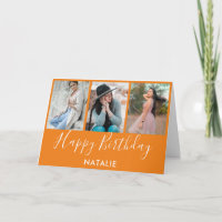 Happy Birthday Orange und White 3 Foto Collage