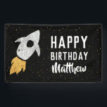 Happy Birthday Outer Space Silver Gold Rocket Kids Banner<br><div class="desc">Alles Gute zum Geburtstag im Weltraum Silver Gold Rocket Kids Banner. Gold und Silber-Imitat-Folienschiff,  Material für Geburtstagsparty im Weltraum. www.SamAnnDesigns.com</div>