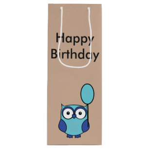 Happy Birthday Owl Blue und Aqua Geschenktüte Für Weinflaschen