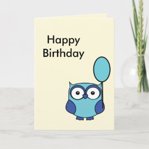 Happy Birthday Owl Blue und Aqua Karte