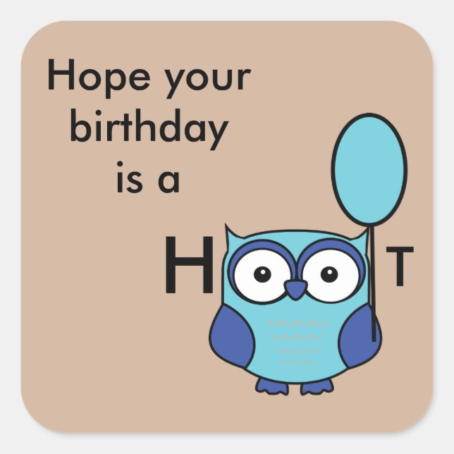 Happy Birthday Owl Blue und Aqua Quadratischer Aufkleber (Vorderseite)