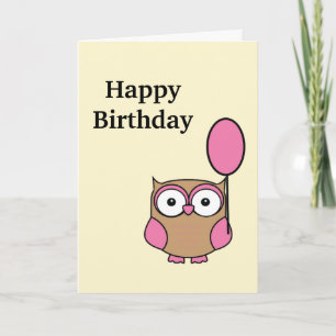 Happy Birthday Owl Pink and Tan Birthday Karte
