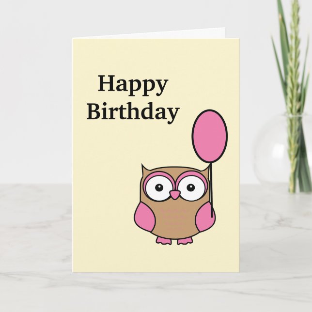 Happy Birthday Owl Pink and Tan Card Karte (Vorderseite)