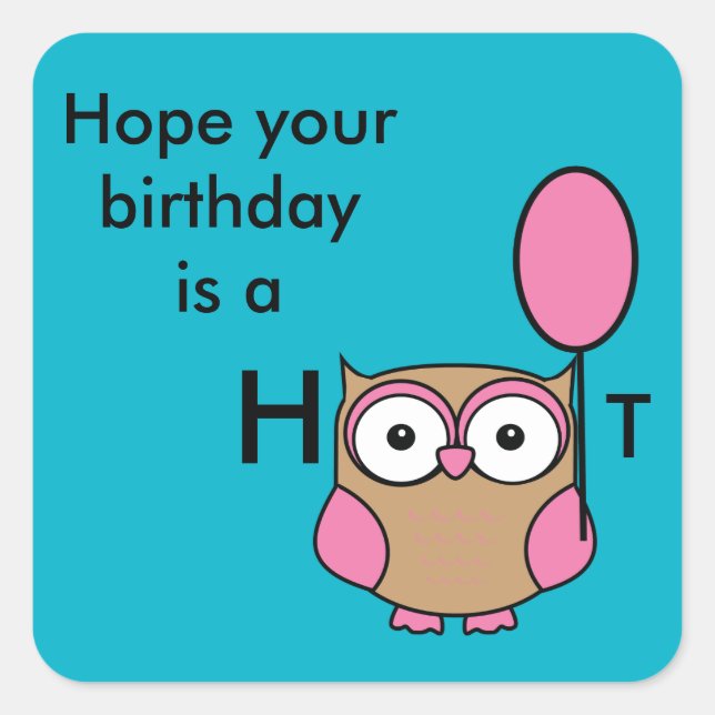 Happy Birthday Owl Pink und Tan Quadratischer Aufkleber (Vorderseite)