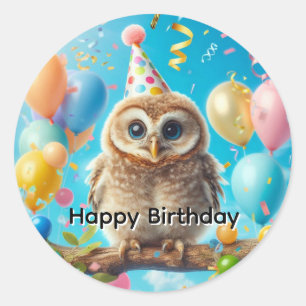 Happy Birthday Owl Runder Aufkleber