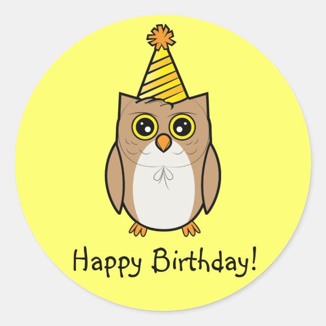 Happy Birthday Owl Runder Aufkleber (Vorderseite)