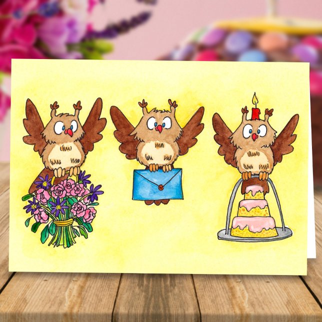 Happy Birthday Owls von Nicole Janes Karte (Von Creator hochgeladen)