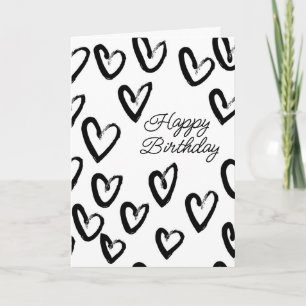 Happy Birthday Paint Stroke Heart Pattern Karte