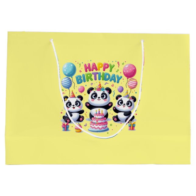 Happy Birthday Pandas Große Geschenktüte (Rückseite)