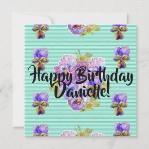 Happy Birthday Pansy floral Frauen Name Card Feiertagskarte