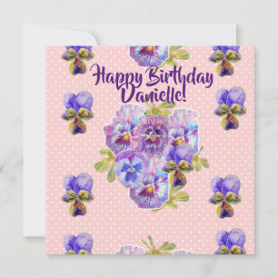 Happy Birthday Pansy floral Frauen Name Card Feiertagskarte